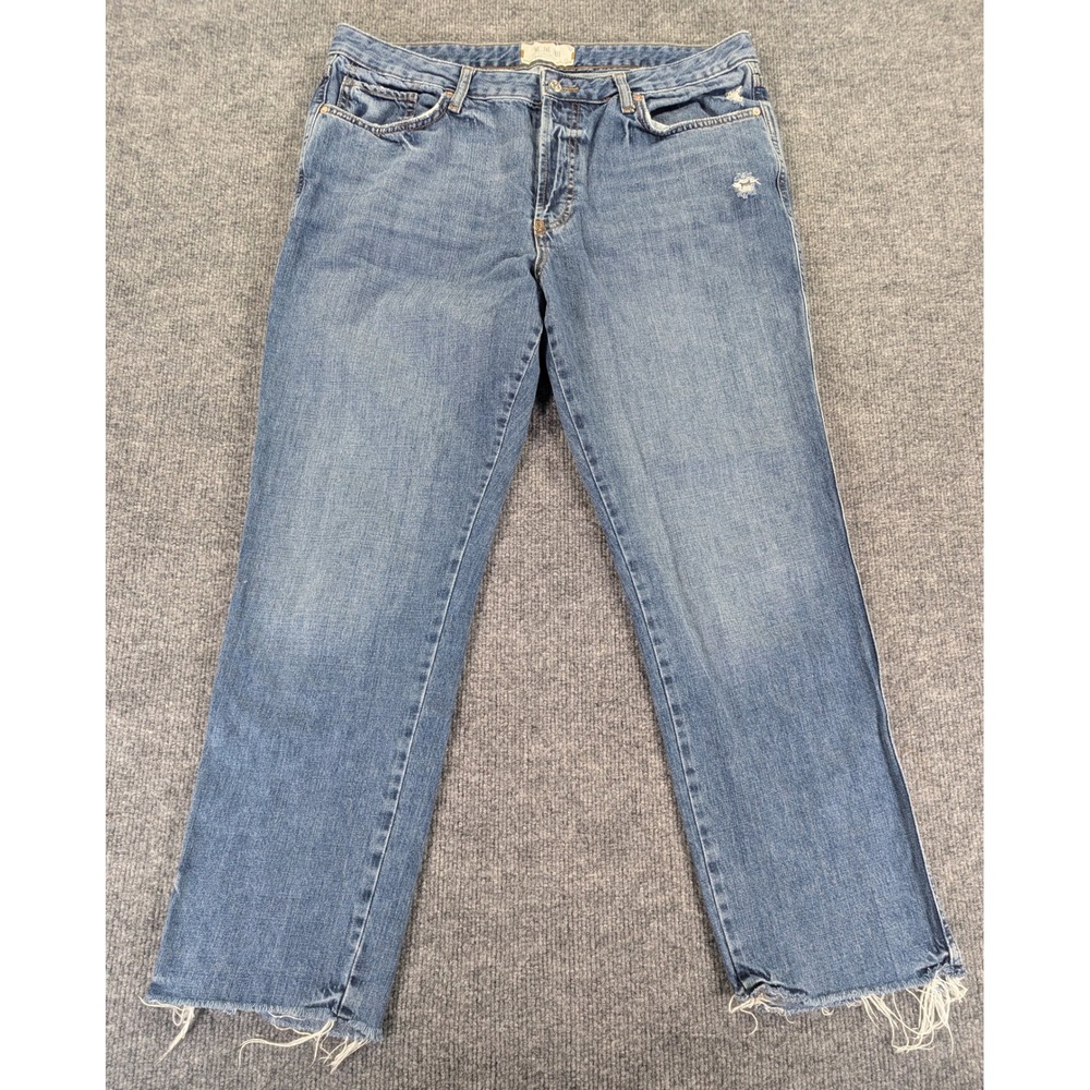 We The Free Boyfriend Straight Leg Jeans Blue Button Fly Frayed Hem Size 31